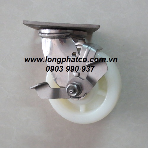 B&aacute;nh xe đẩy PA trắng c&agrave;ng inox 304 xoay kh&oacute;a
